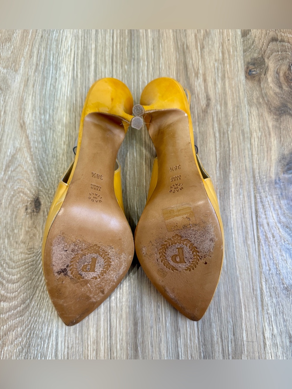 Pollini Mustard Patent Leather Slingback Pumps Size 38.5 Made in Italy - Picture 10 of 10